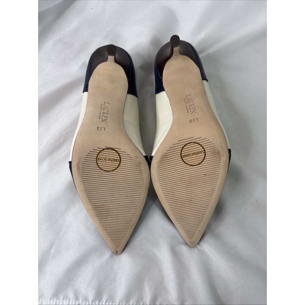 Lauren Ralph Lauren Women's 8.5 Lynden Leather Pointed Pump Heels Blue Cream - Picture 7 of 9